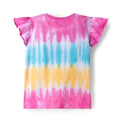 Pine Kids Cotton Knit Half Flutter Sleeves T-Shirt With Shine Bright Text Print - Pink Blue & Yellow