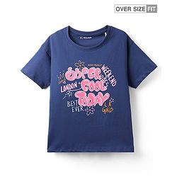 Pine Kids Cotton Knit Half Sleeves T-Shirt with Text Print - Navy Blue