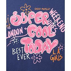 Pine Kids Cotton Knit Half Sleeves T-Shirt with Text Print - Navy Blue
