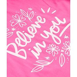 Pine Kids Cotton Knit Half Sleeves Drop Shoulder T-Shirt With Believe In You Text Print - Pink