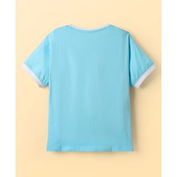 Pine Kids Cotton Knit Half Sleeves T-Shirt with Text Print - Turquoise