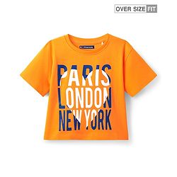 Pine Kids Cotton Knit Half Drop Shoulder Sleeves Oversize  T-Shirt With Paris London New York Text Print - Yellow