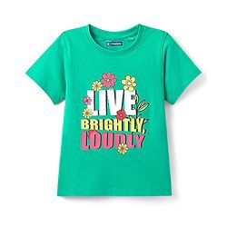 Pine Kids Cotton Knit Half Sleeves T-Shirt With Live Brightly Loudly Text Print - Light Green