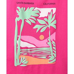 Pine Kids Cotton Knit Half Sleeves T-Shirt with Beach Theme Print - Pink