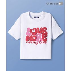 Pine Kids Cotton Knit Half Sleeves Oversized T-Shirt with Text Print - White