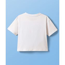 Pine Kids Cotton Knit Half Sleeves Oversized Shoulder Drop T-Shirt With Sunshine Text Print - White