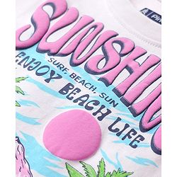 Pine Kids Cotton Knit Half Sleeves Oversized Shoulder Drop T-Shirt With Sunshine Text Print - White