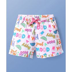 Pine Kids Single Jersey Knit Half Sleeves Shorts Night Suit with Happy Mood Text Print - White