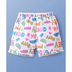 Pine Kids Single Jersey Knit Half Sleeves Shorts Night Suit with Happy Mood Text Print - White