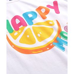 Pine Kids Single Jersey Knit Half Sleeves Shorts Night Suit with Happy Mood Text Print - White