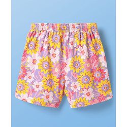 Pine Kids Single Jersey Knit Half Sleeves Shorts Night Suit With Butterfly & Floral Print - White & Purple