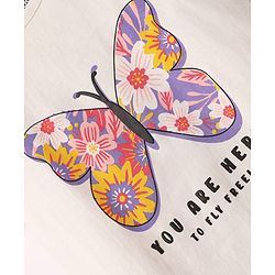 Pine Kids Single Jersey Knit Half Sleeves Shorts Night Suit With Butterfly & Floral Print - White & Purple