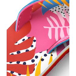 Pine Kids Slip On Flip Flops with Tropical Print - Pink & Red