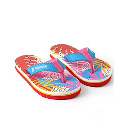 Pine Kids Slip On Flip Flops with Tropical Print - Pink & Red