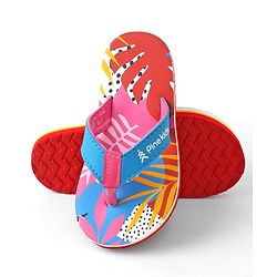 Pine Kids Slip On Flip Flops with Tropical Print - Pink & Red