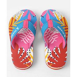 Pine Kids Slip On Flip Flops with Tropical Print - Pink & Red