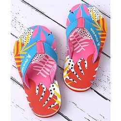 Pine Kids Slip On Flip Flops with Tropical Print - Pink & Red