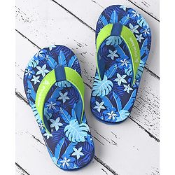 Pine Kids Slip On Flip Flops with Floral Print - Blue