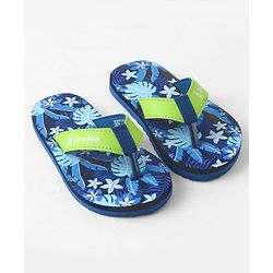 Pine Kids Slip On Flip Flops with Floral Print - Blue