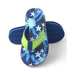 Pine Kids Slip On Flip Flops with Floral Print - Blue