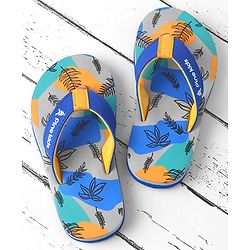 Pine Kids Slip On Flip Flops with Safari Print - Grey & Blue