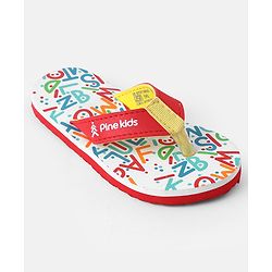 Pine Kids Slip On Flip Flops with Text Print - White & Red