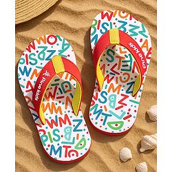 Pine Kids Slip On Flip Flops with Text Print - White & Red