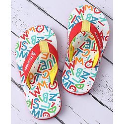 Pine Kids Slip On Flip Flops with Text Print - White & Red