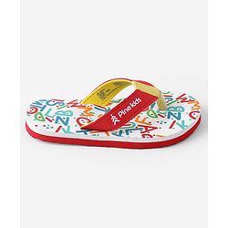 Pine Kids Slip On Flip Flops with Text Print - White & Red