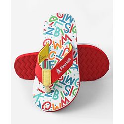 Pine Kids Slip On Flip Flops with Text Print - White & Red
