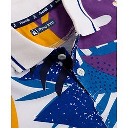 Pine Kids Cotton Knit Half Sleeves Polo T-Shirt with Tropical Print - Purple & White