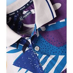 Pine Kids Cotton Knit Half Sleeves Polo T-Shirt with Tropical Print - Purple & White