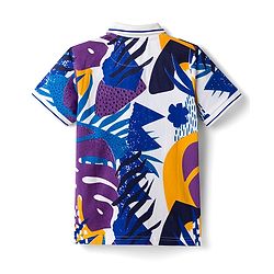 Pine Kids Cotton Knit Half Sleeves Polo T-Shirt with Tropical Print - Purple & White