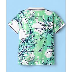 Pine Kids Cotton Knit Half Sleeves Polo T-Shirt With Tropical Print - Light Green & White