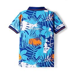 Pine Kids Cotton Knit Polo T-Shirt With Tropical Print - Blue