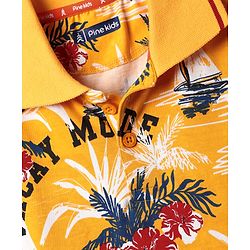 Pine Kids Cotton Knit Half Sleeves Polo T-Shirt With Beach Print - Yellow