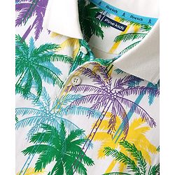 Pine Kids Cotton Knit Half Sleeves Polo T-Shirt with Coconut Tree Print - White