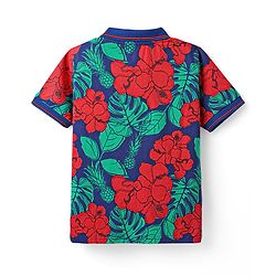 Pine Kids Cotton Knit Half Sleeves Polo T-Shirt with Floral  Print - Navy Blue