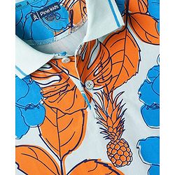 Pine Kids Cotton Knit Half Sleeves Polo T-Shirt with Floral Print - Blue & White