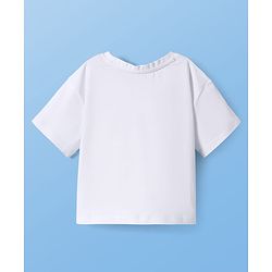 Pine Kids Cotton Knit Half Sleeves Oversized T-Shirt with Flamingo Puff Print - White