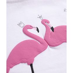 Pine Kids Cotton Knit Half Sleeves Oversized T-Shirt with Flamingo Puff Print - White