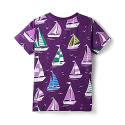 Pine Kids Cotton Knit T-Shirt With Boat Theme Print - Purple