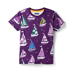 Pine Kids Cotton Knit T-Shirt With Boat Theme Print - Purple