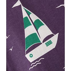 Pine Kids Cotton Knit T-Shirt With Boat Theme Print - Purple