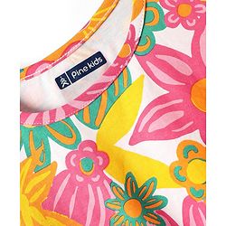 Pine Kids Cotton Knit Half Drop Shoulder Sleeves T-Shirt with Floral Print - Pink