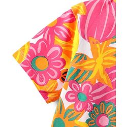 Pine Kids Cotton Knit Half Drop Shoulder Sleeves T-Shirt with Floral Print - Pink