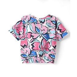 Pine Kids Cotton Knit Half Sleeves T-Shirt with Floral Print - Pink