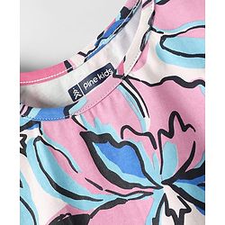 Pine Kids Cotton Knit Half Sleeves T-Shirt with Floral Print - Pink