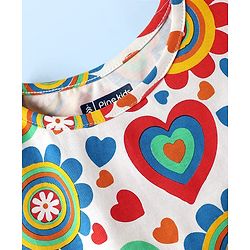 Pine Kids Cotton Knit Half Sleeves T-Shirt with Floral & Hearts Print - White