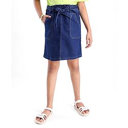 Pine Kids Knee Length Solid Color Denim Skirt - Black